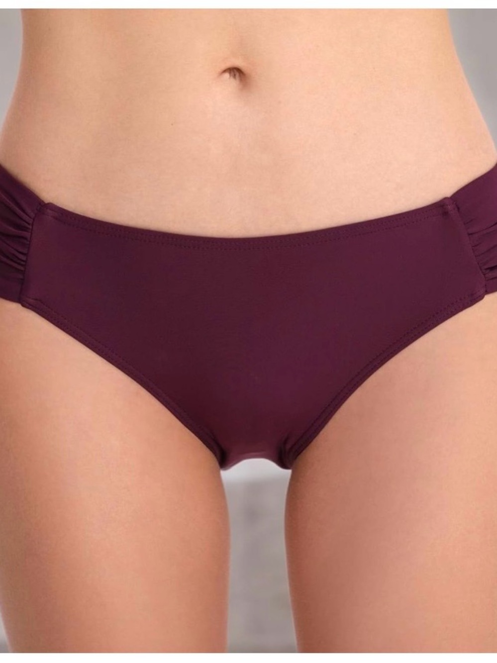 Women's Deep Plum Bikini Bottoms with Side Ruching
